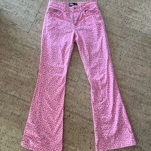 Pink Leopard Print Flare Pants
